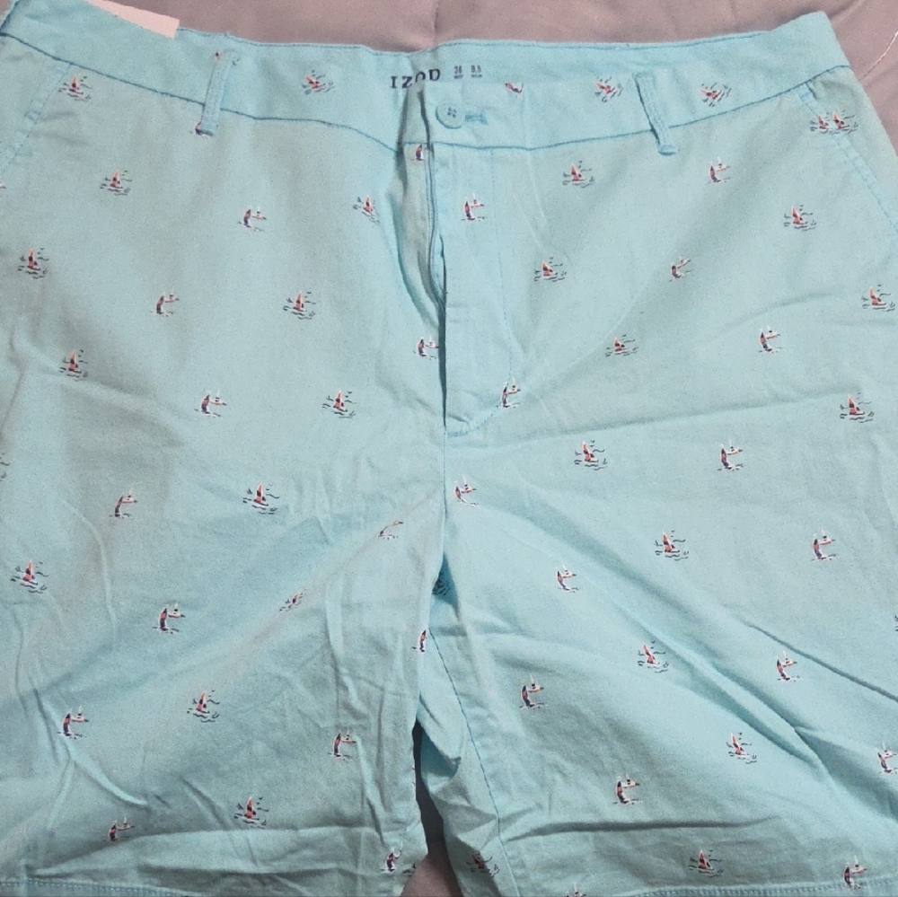 Izod Sky Blue Athletic Shorts with Sailboat Design